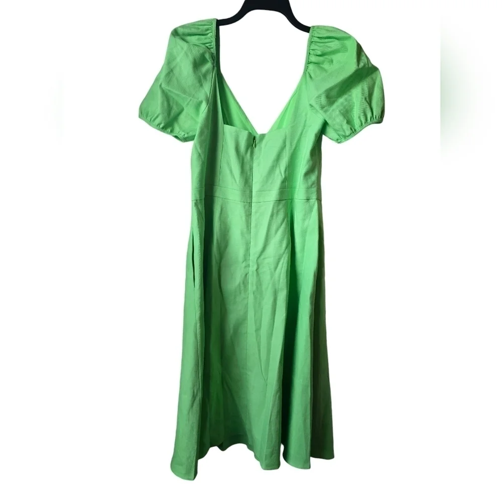 J. CrewPuff-sleeve V-neck midi dress in stretch linen blend Sz. 12
